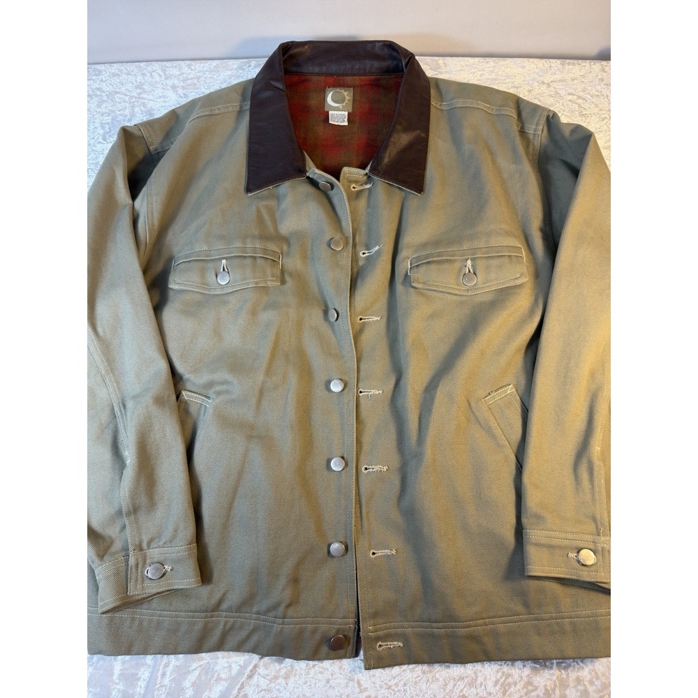 Vintage 90s Marlboro Jacket Mens XL Canvas Blanket Lined Leather Collar Barn